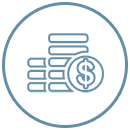 Line icon of a stack of coins with a dollar coin