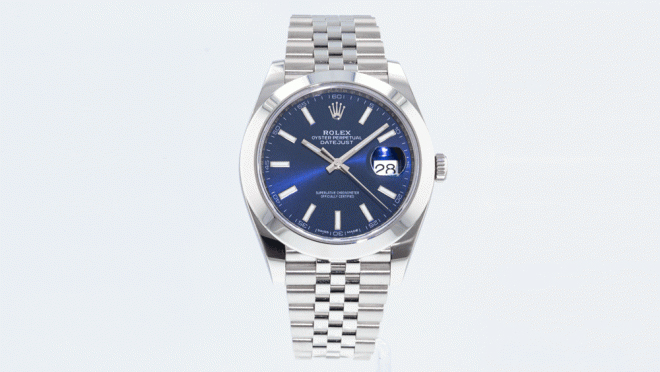 Rolex Datejust 41 wristwatch with stainless steel bracelet and blue dial