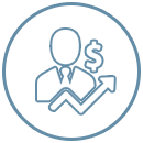 Line icon of a businessman with a dollar sign and rising arrow